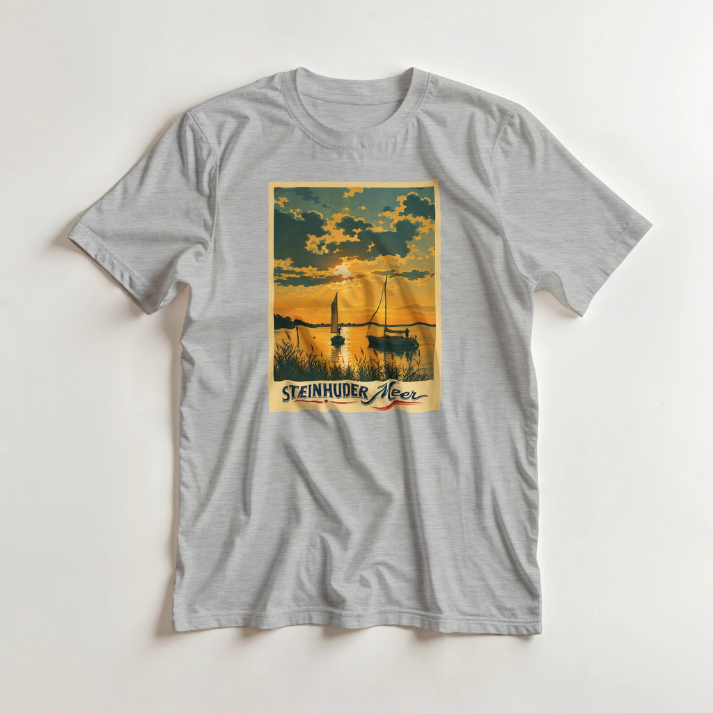 T-Shirt in Natur mit Motiv „Segler am Steinhuder Meer beim Sunset“