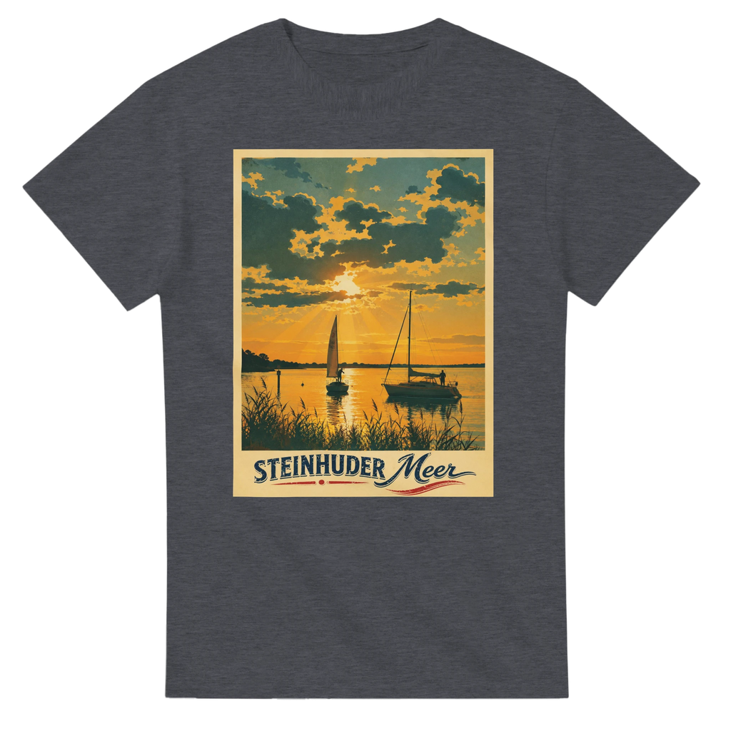 T-Shirt in Weiß mit Motiv „Segler am Steinhuder Meer beim Sunset“
