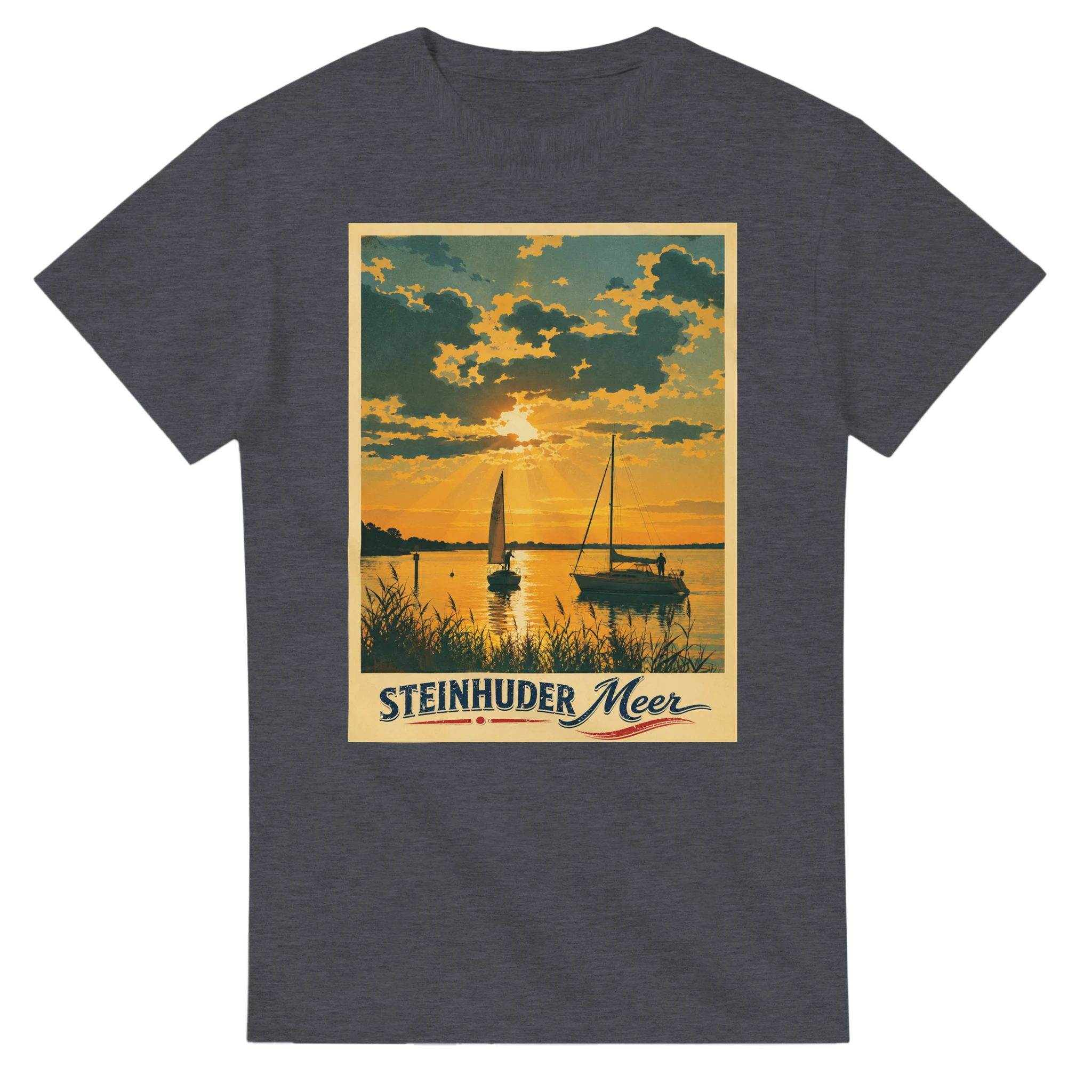 T-Shirt in Weiß mit Motiv „Segler am Steinhuder Meer beim Sunset“
