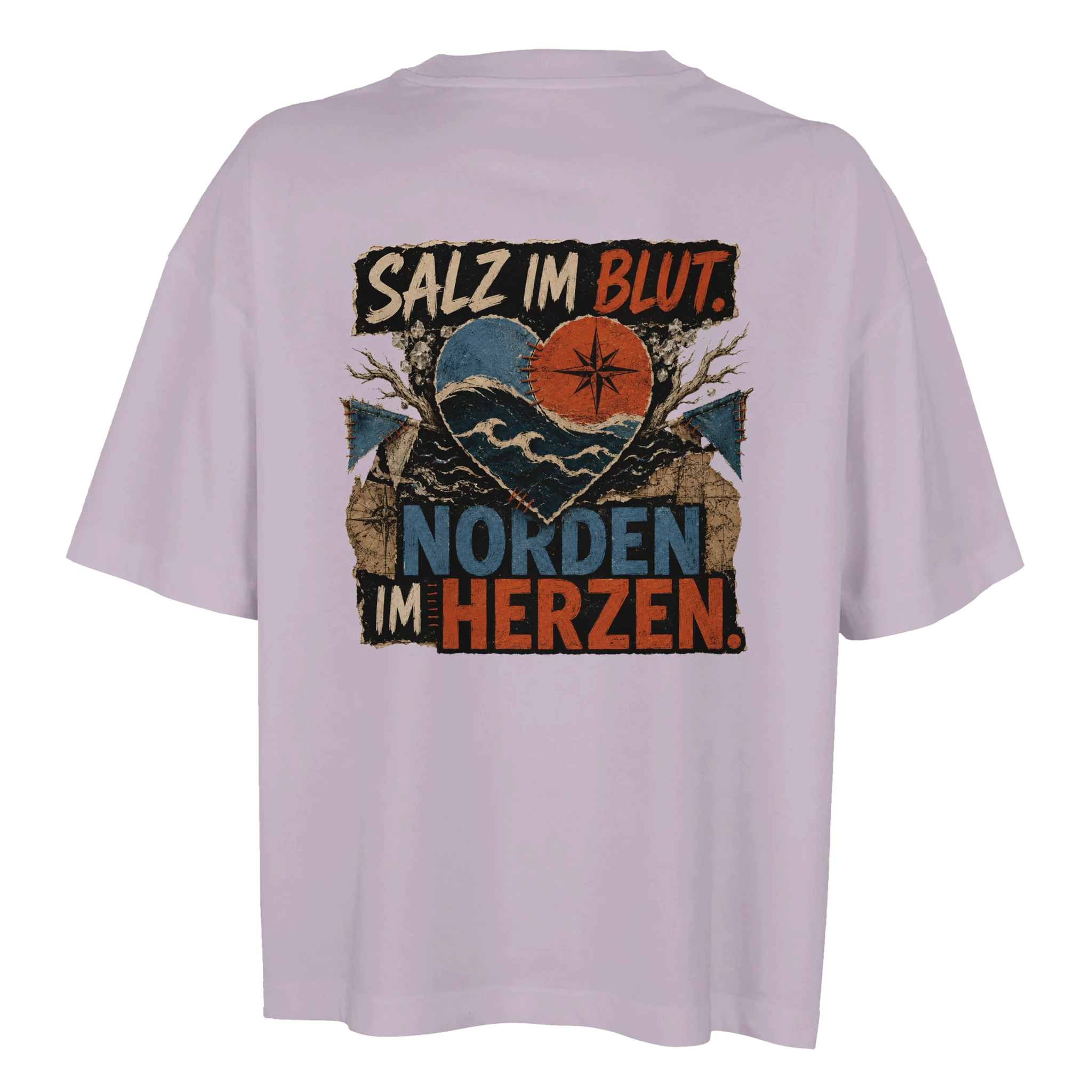 Damen-T-Shirt in Weiß mit Motiv „Salz im Blut. Norden im Herzen.“