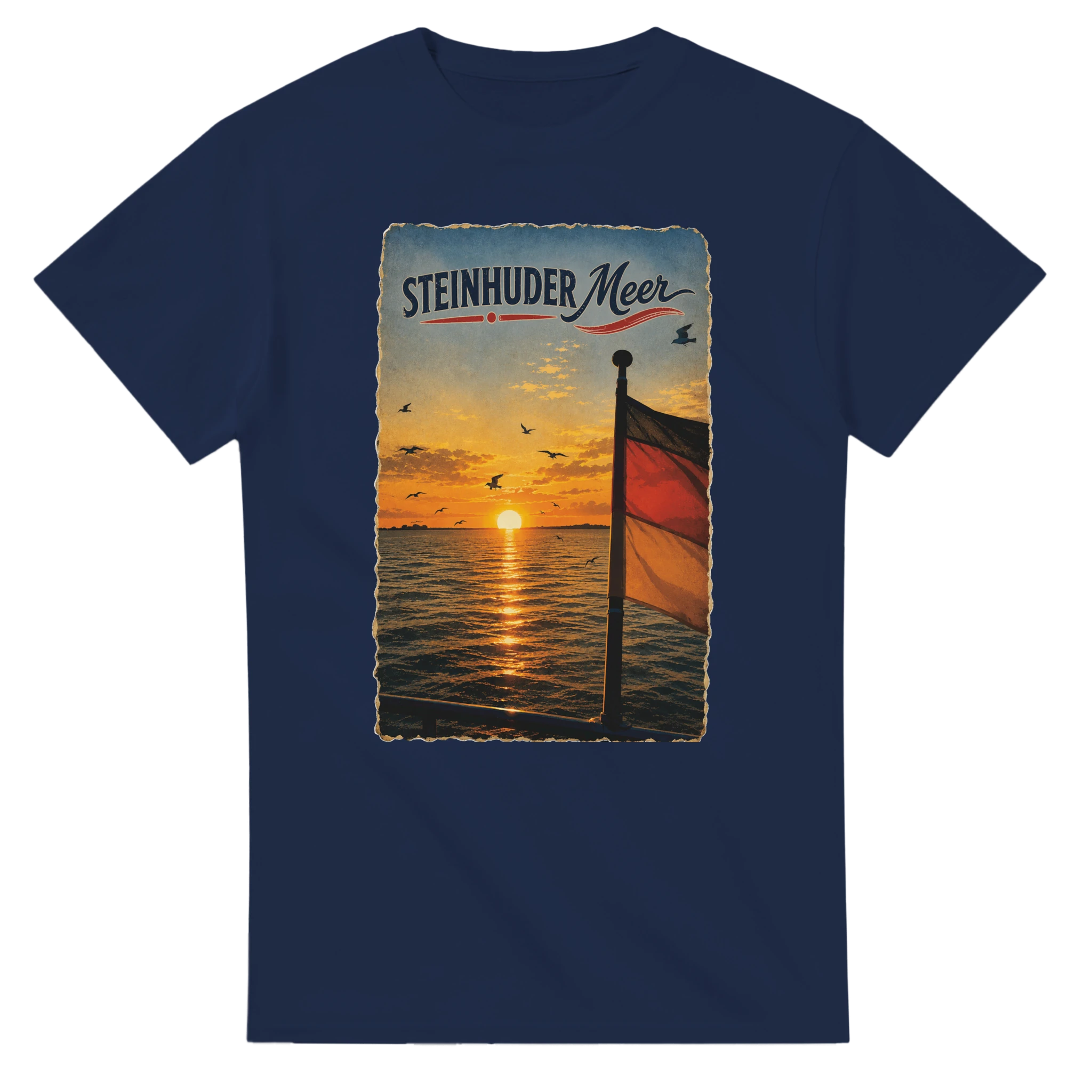 T-Shirt in Weiß mit Motiv „Flagge und Sunset“