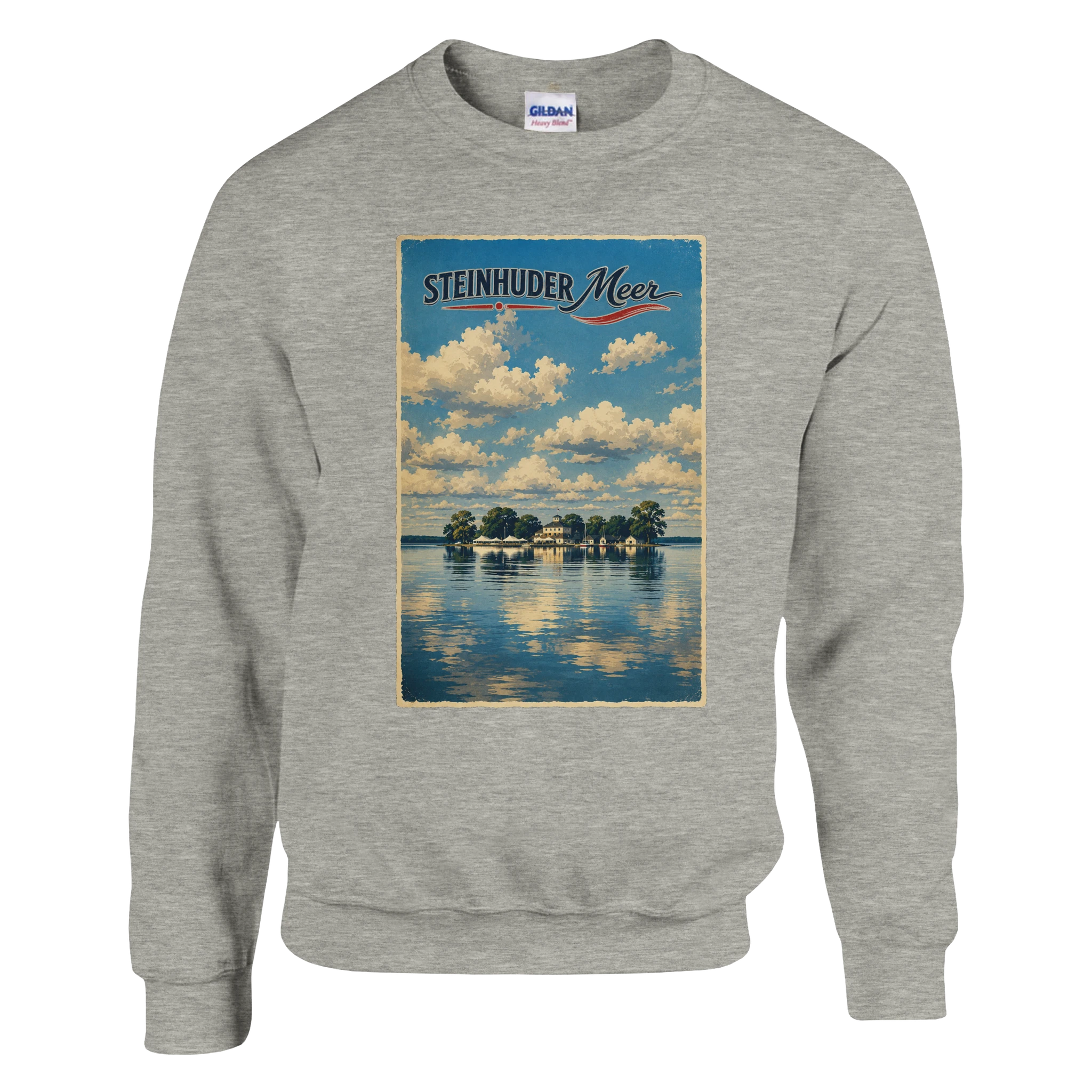 Pullover in Aschgrau mit Motiv „Wilhelmstein im Steinhuder Meer“