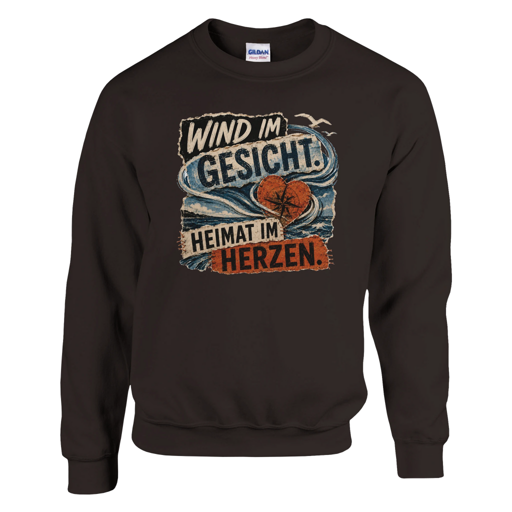 Pullover in Weiß mit Motiv „Wind im Gesicht. Heimat im Herzen.“