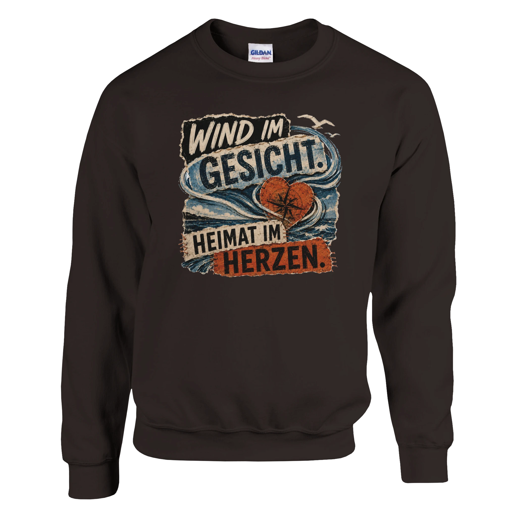 Pullover in Weiß mit Motiv „Wind im Gesicht. Heimat im Herzen.“