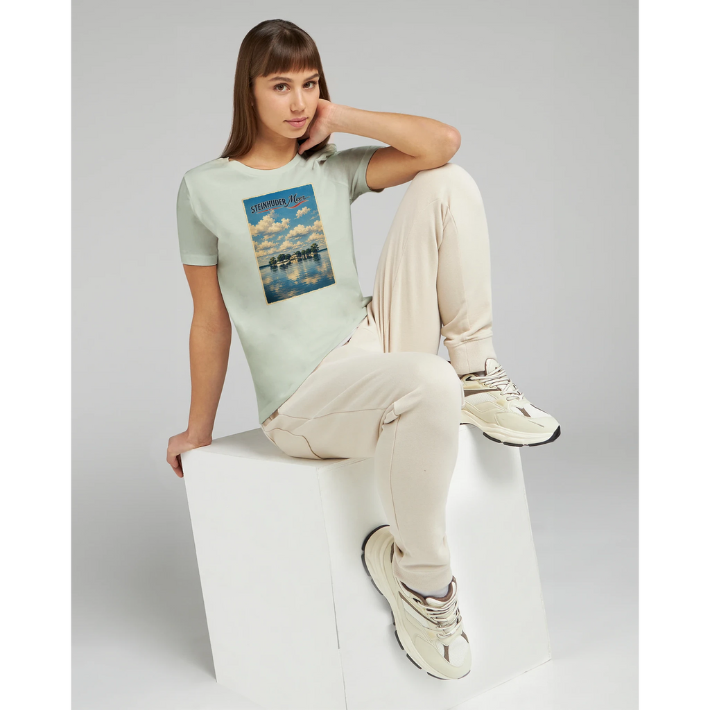 Damen-T-Shirt in Zitronengelb mit Motiv „Wilhelmstein im Steinhuder Meer“