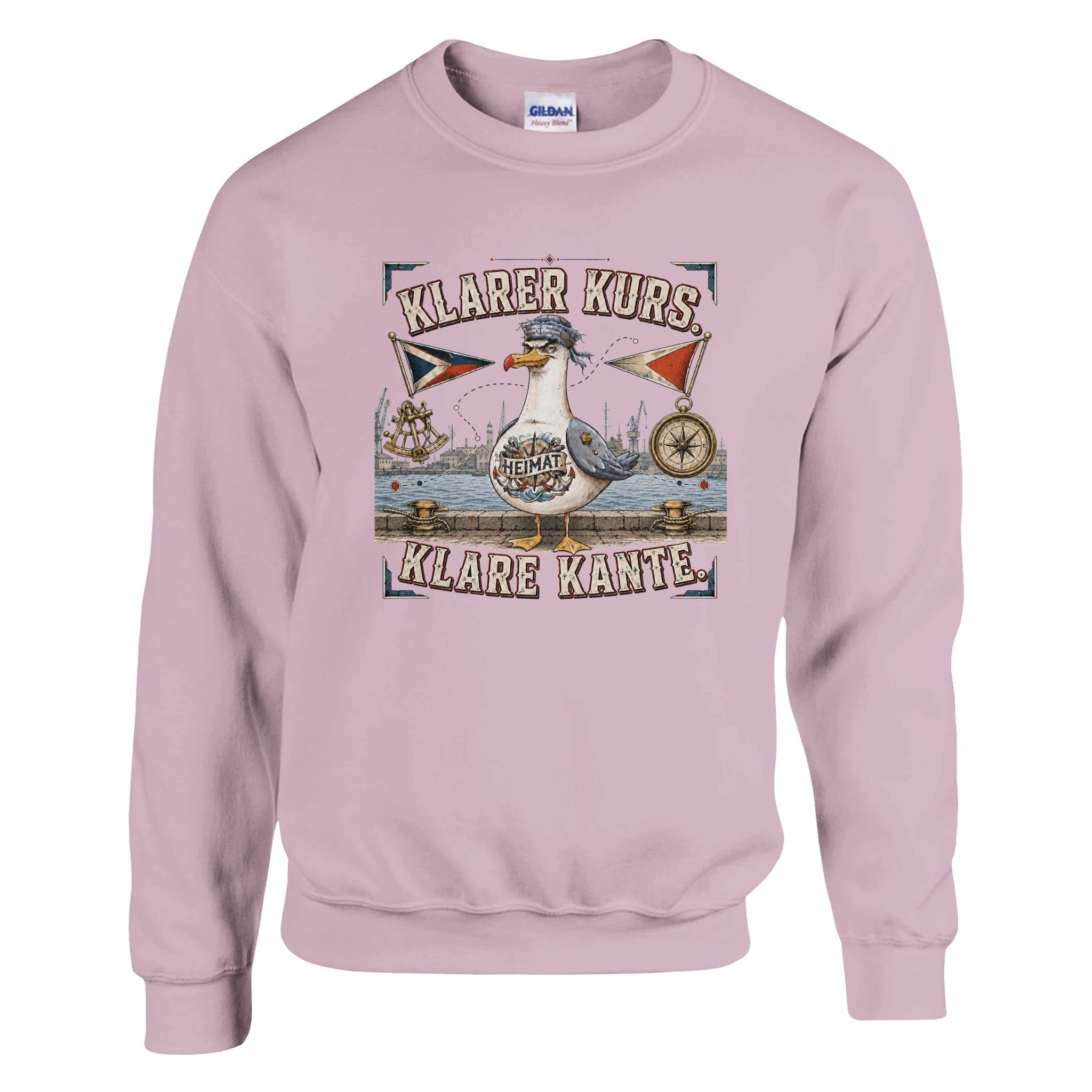 Pullover in Hellrosa mit Motiv „Klarer Kurs. Klare Kante. Möwe“