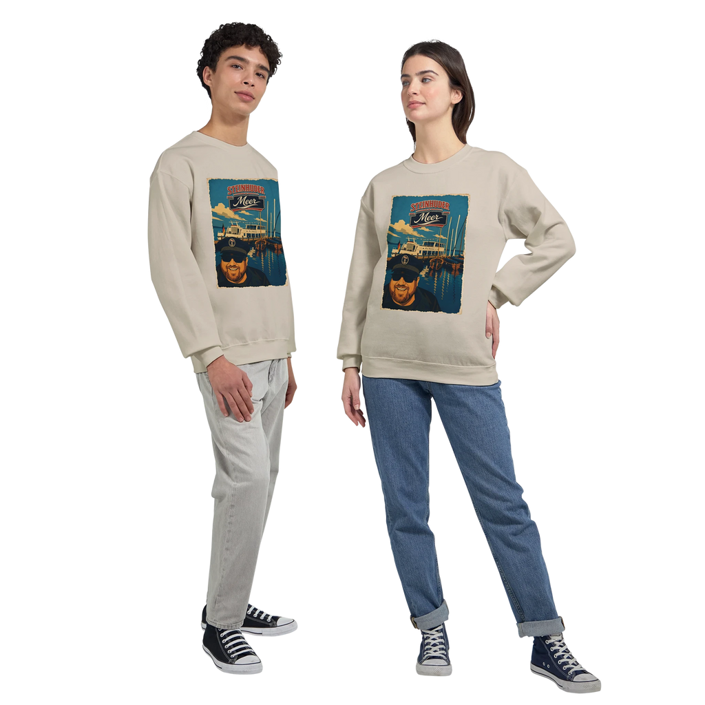 Pullover in Aschgrau mit Motiv „Kapitän an Bord“
