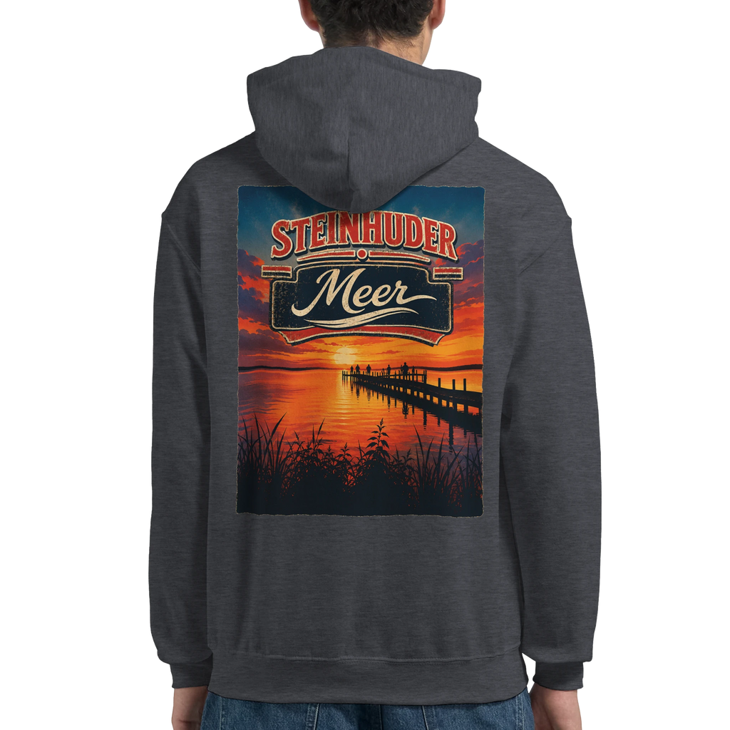 Hoodie in Weiß mit Motiv „Sunset Ratskeller Steg - Steinhuder Meer“