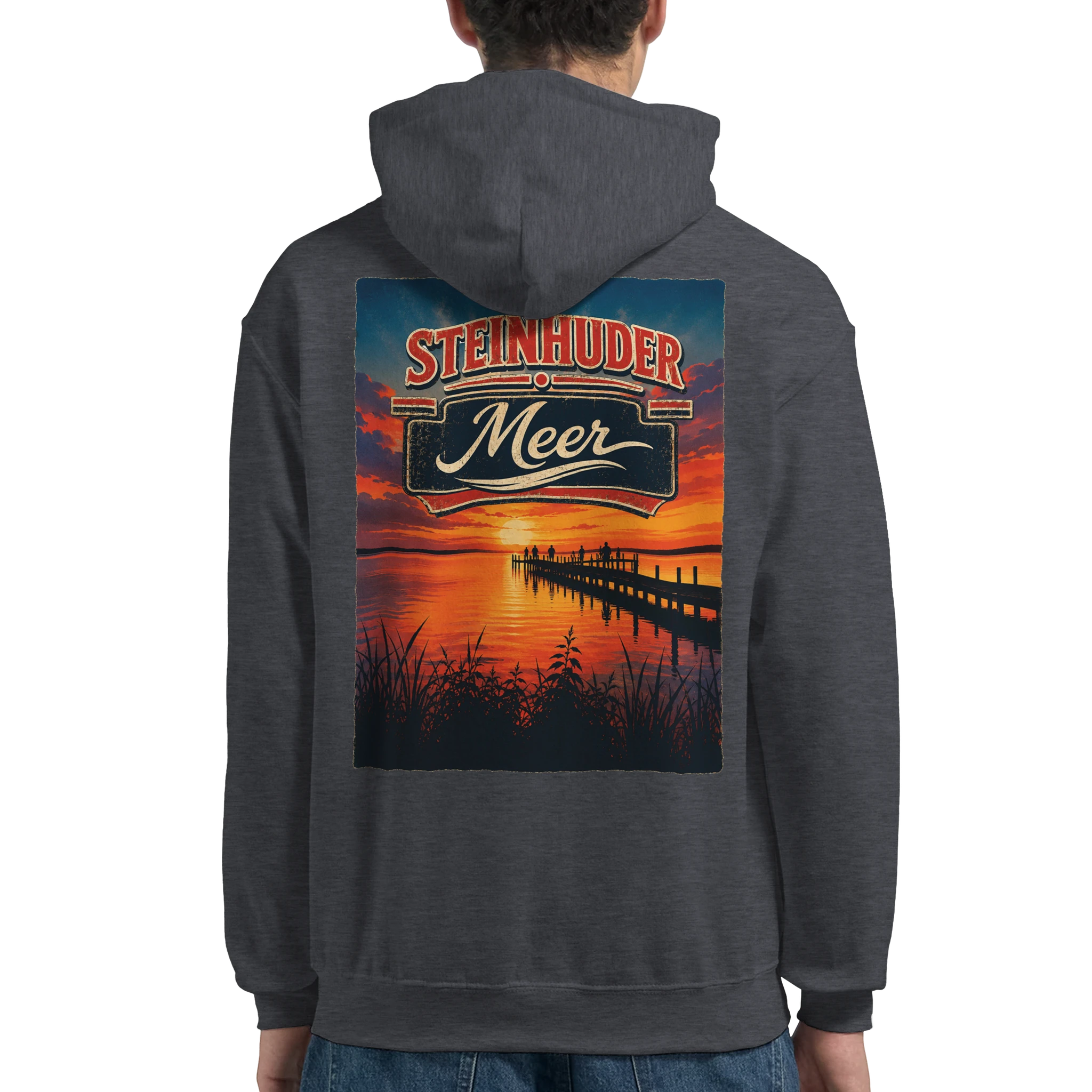 Hoodie in Weiß mit Motiv „Sunset Ratskeller Steg - Steinhuder Meer“