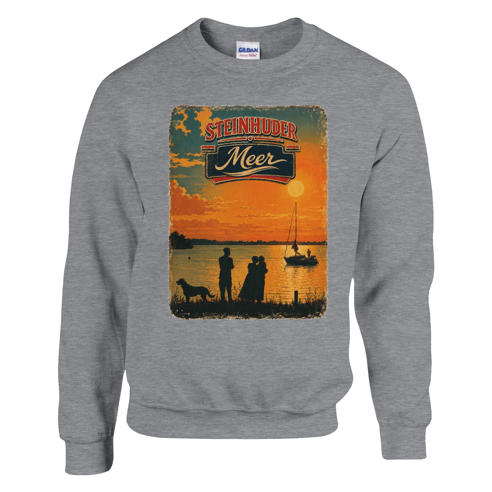 Pullover in Weiß mit Motiv „Familie beim Sunset“