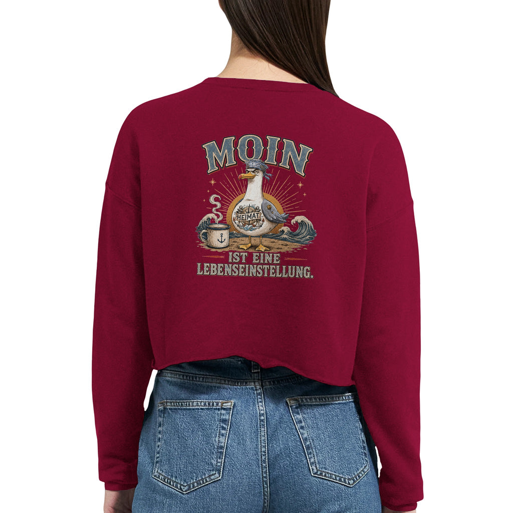 Damen-Pullover in Mauve mit Motiv „Moin ist eine Lebenseinstellung Möwe“