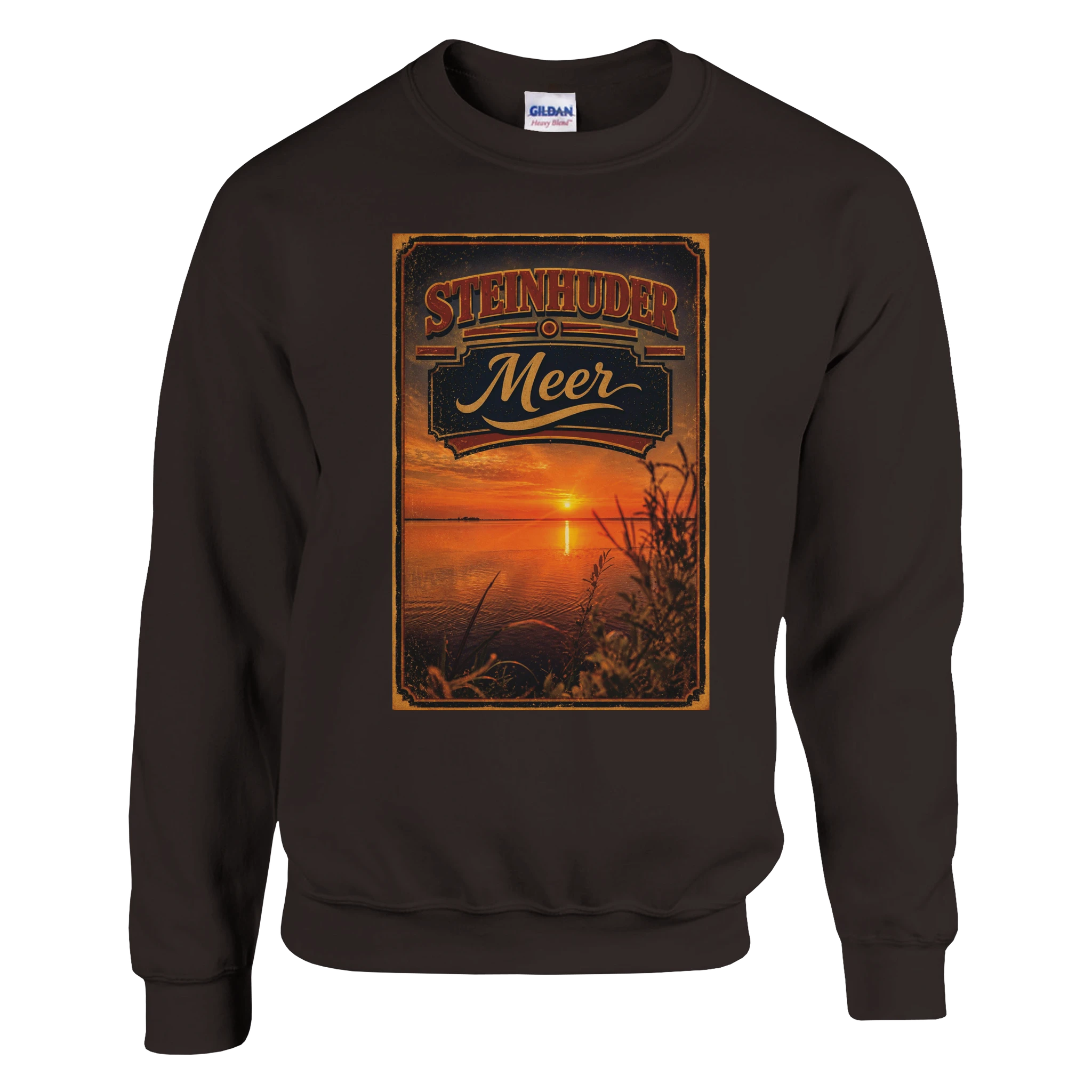 Pullover in Weiß mit Motiv „Sunset am Steinhuder Meer“