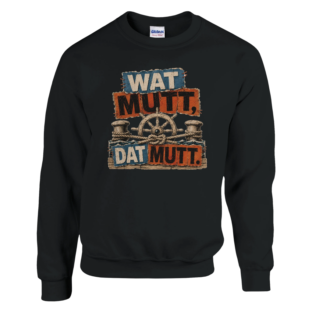 Pullover in Weiß mit Motiv „Wat Mutt, Dat Mutt.“