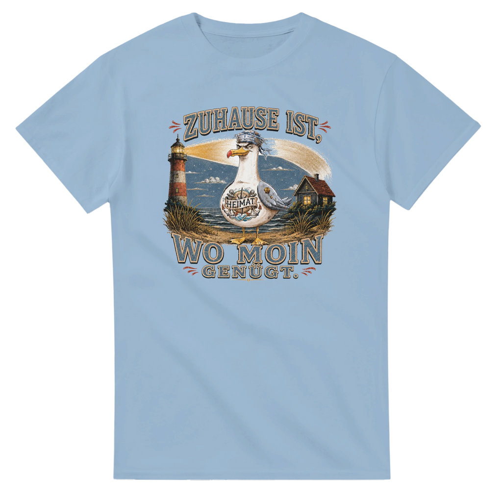 T-Shirt in Weiß mit Motiv „Zuhause ist, wo Moin genügt. Möwe“