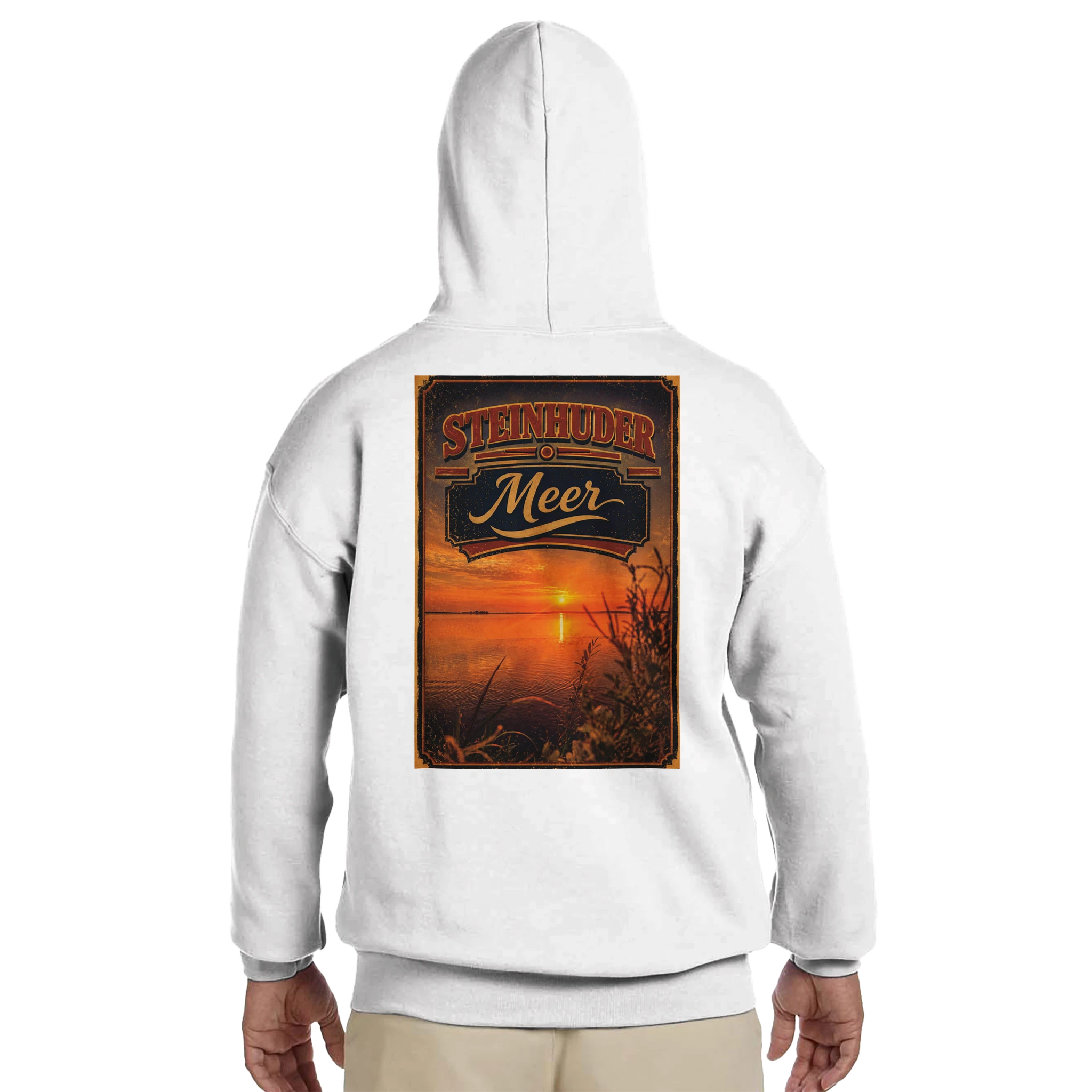 Hoodie in Sand mit Motiv „Sunset am Steinhuder Meer“