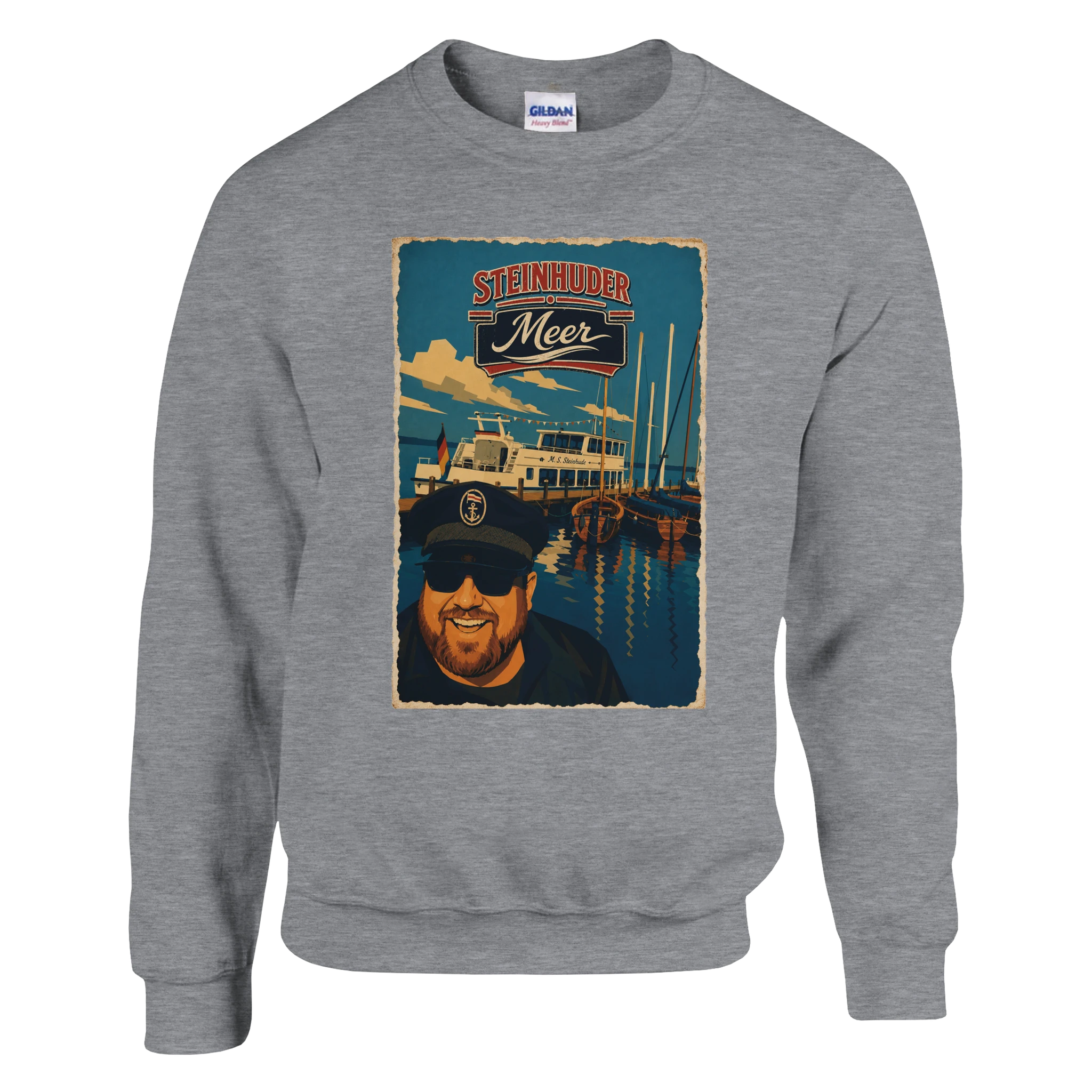Pullover in Weiß mit Motiv „Kapitän an Bord“
