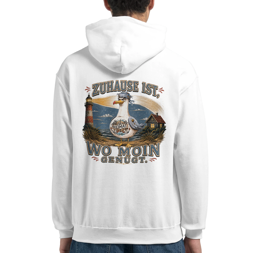 Hoodie in Sand mit Motiv „Zuhause ist, wo Moin genügt. Möwe“
