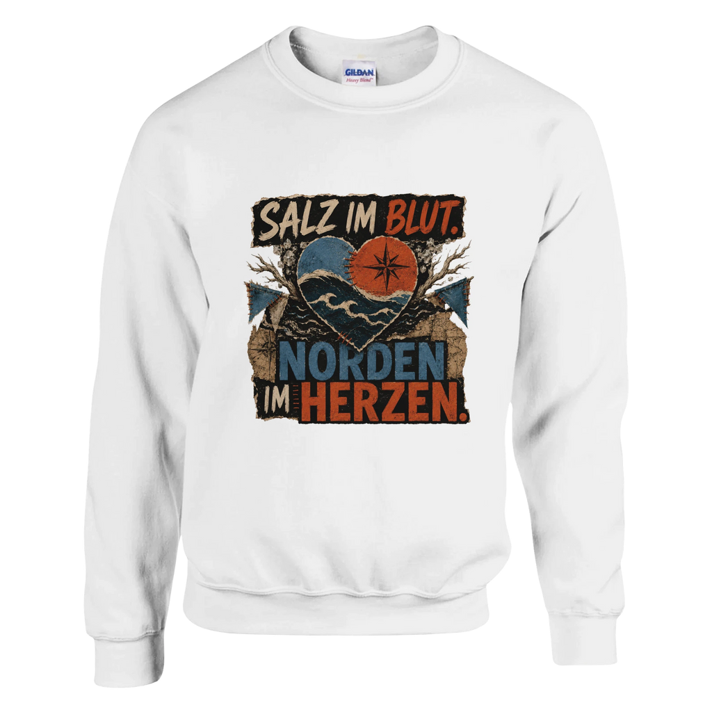Pullover in Weiß mit Motiv „Salz im Blut. Norden im Herzen.“