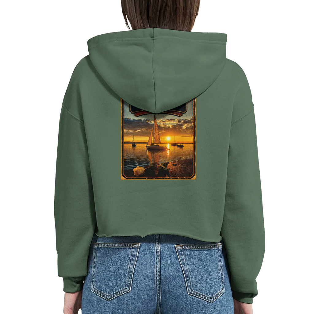 Damen-Hoodie in Weiß mit Motiv „White Night am Wilhelmstein mit Sonnenuntergang“