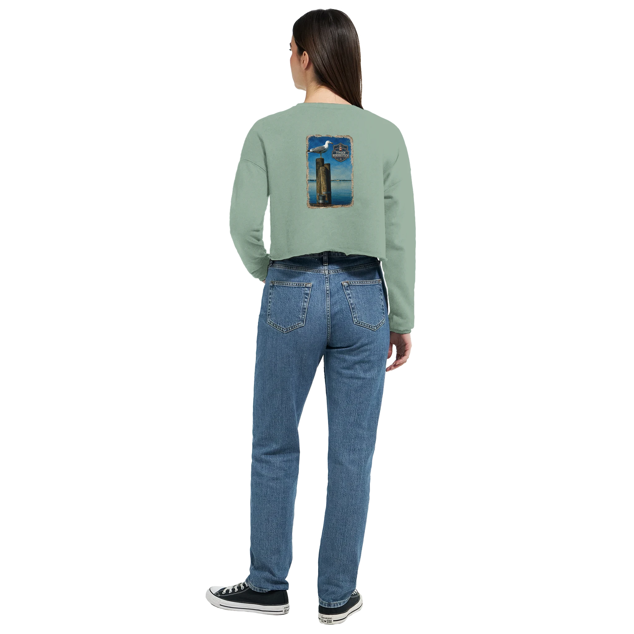 Damen-Pullover in Mauve mit Motiv „Möwe auf Poller“