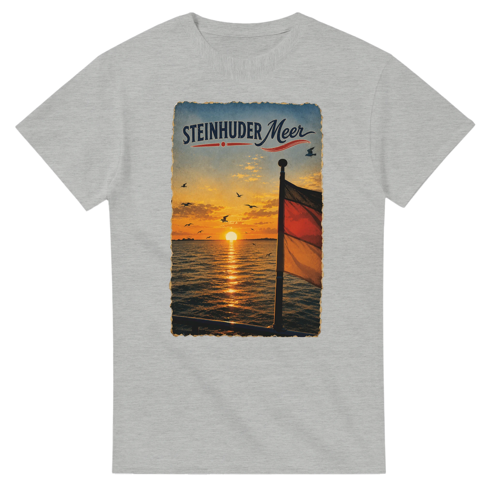 T-Shirt in Natur mit Motiv „Flagge und Sunset“