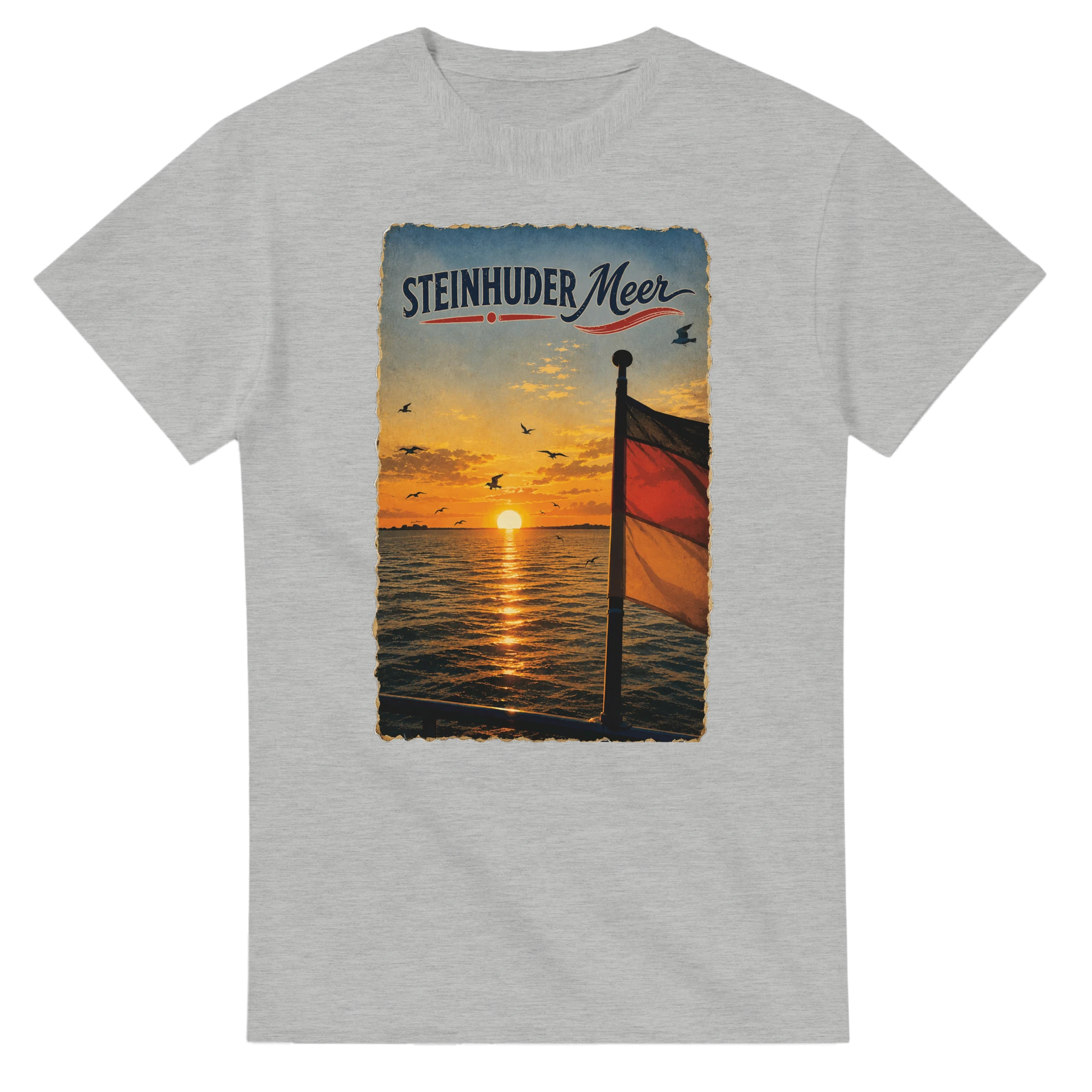 T-Shirt in Natur mit Motiv „Flagge und Sunset“