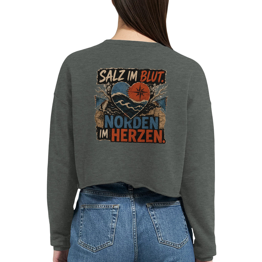 Damen-Pullover in Staubblau mit Motiv „Salz im Blut. Norden im Herzen.“