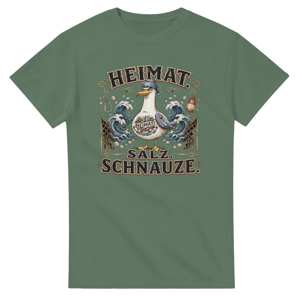 T-Shirt in Weiß mit Motiv „Heimat Salz Schnauze Möwe“
