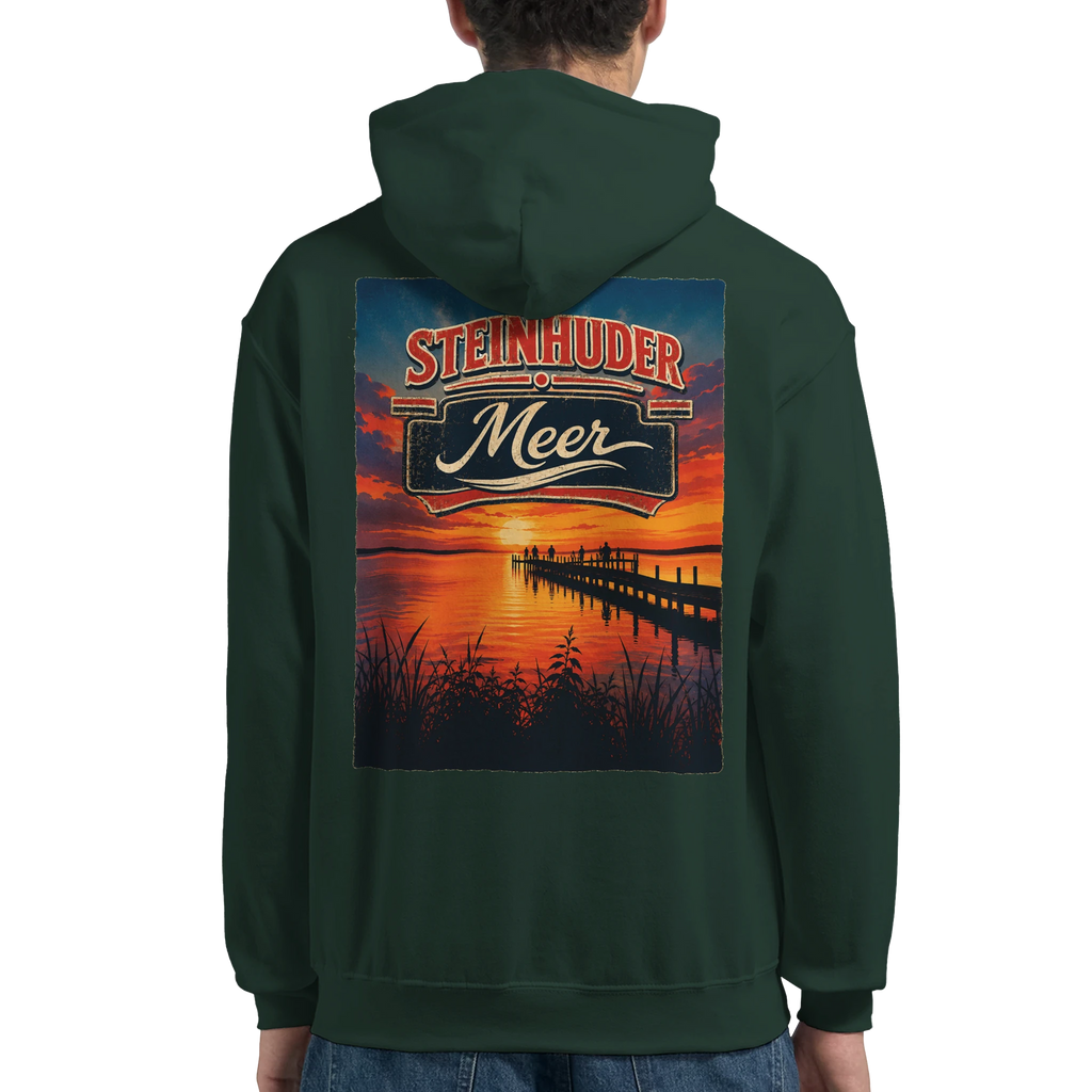 Hoodie in Aschgrau mit Motiv „Sunset Ratskeller Steg - Steinhuder Meer“
