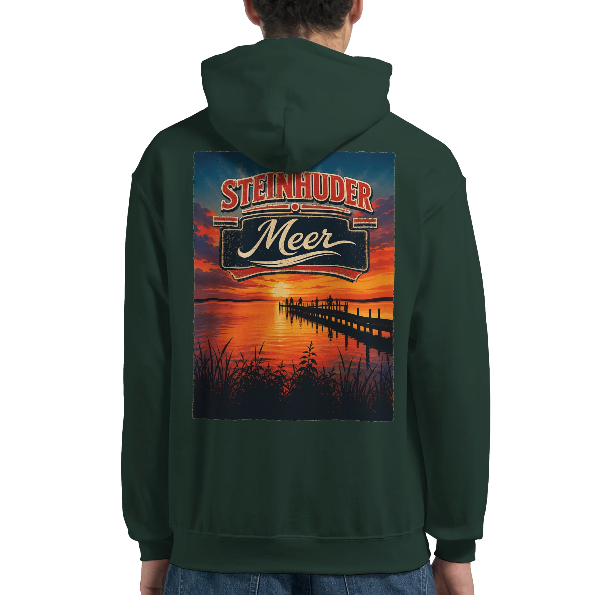 Hoodie in Aschgrau mit Motiv „Sunset Ratskeller Steg - Steinhuder Meer“