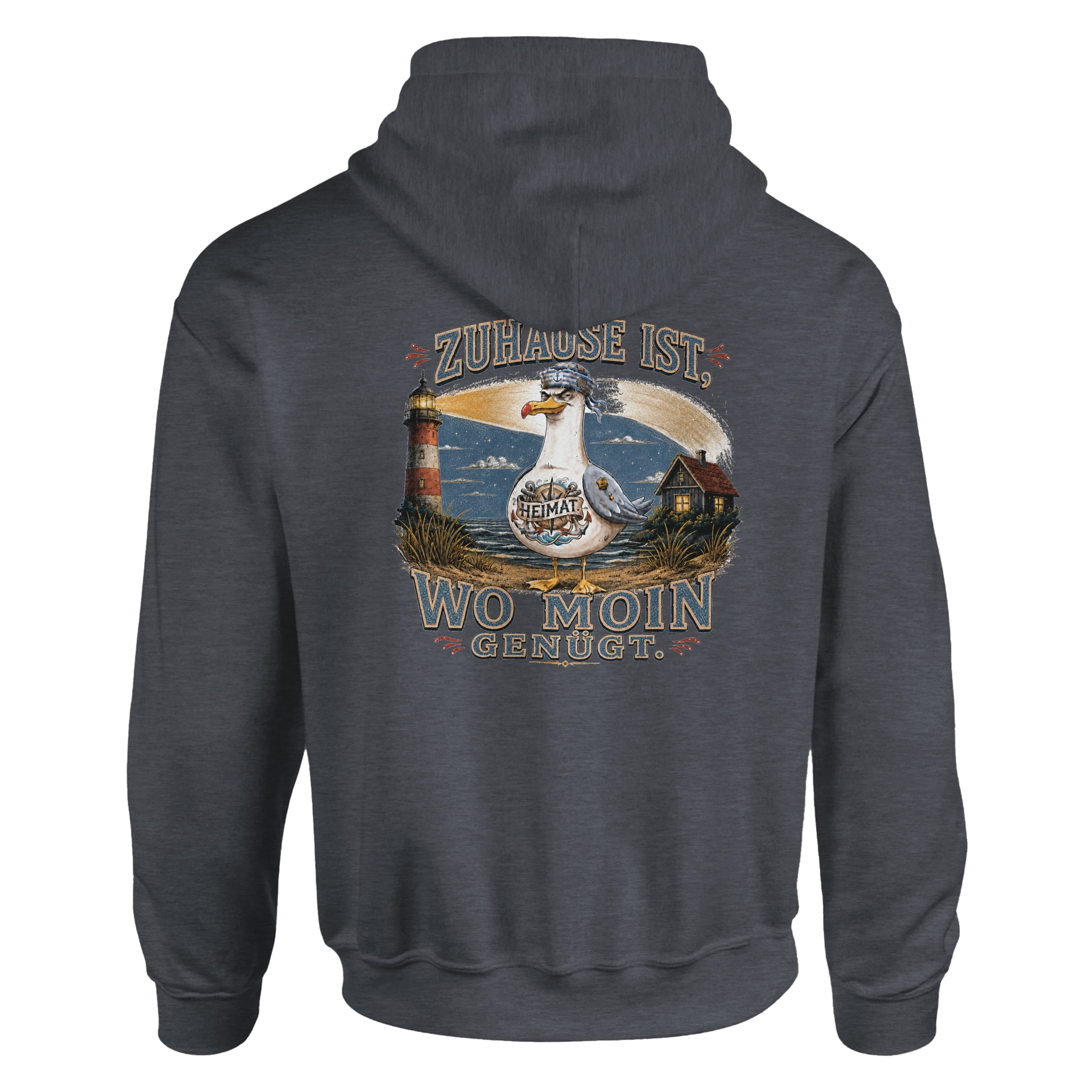 Hoodie in Weiß mit Motiv „Zuhause ist, wo Moin genügt. Möwe“
