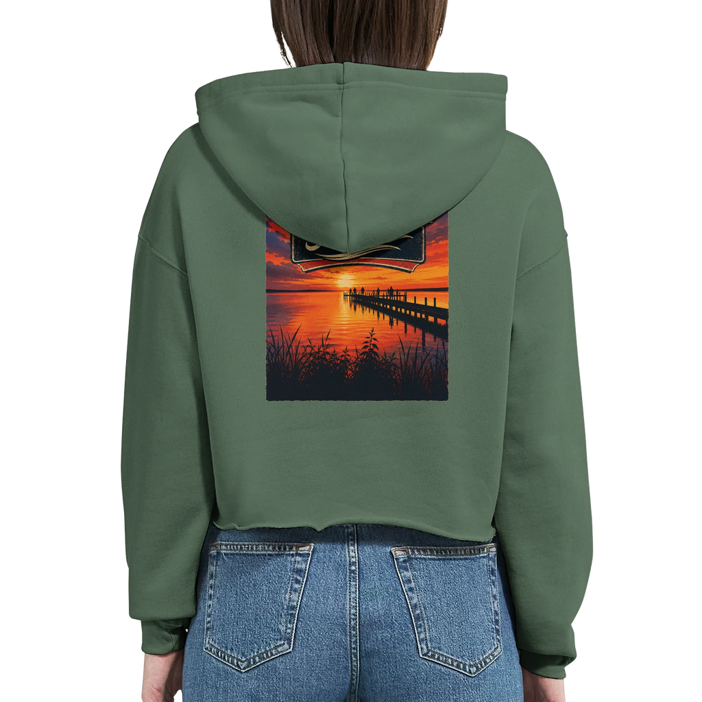 Damen-Hoodie in Weiß mit Motiv „Sunset Ratskeller Steg am Steinhuder Meer“