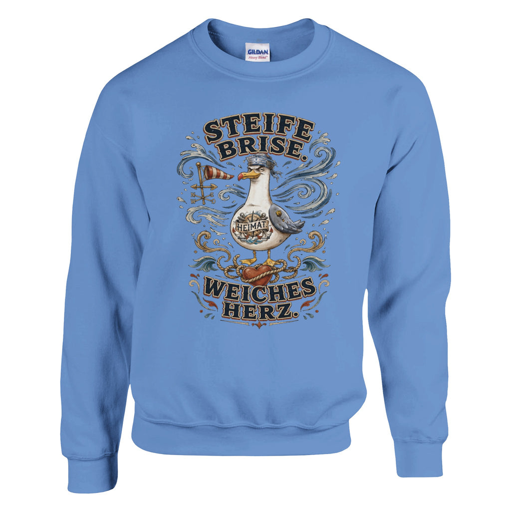 Pullover in Weiß mit Motiv „Steife Brise. Weiches Herz.“