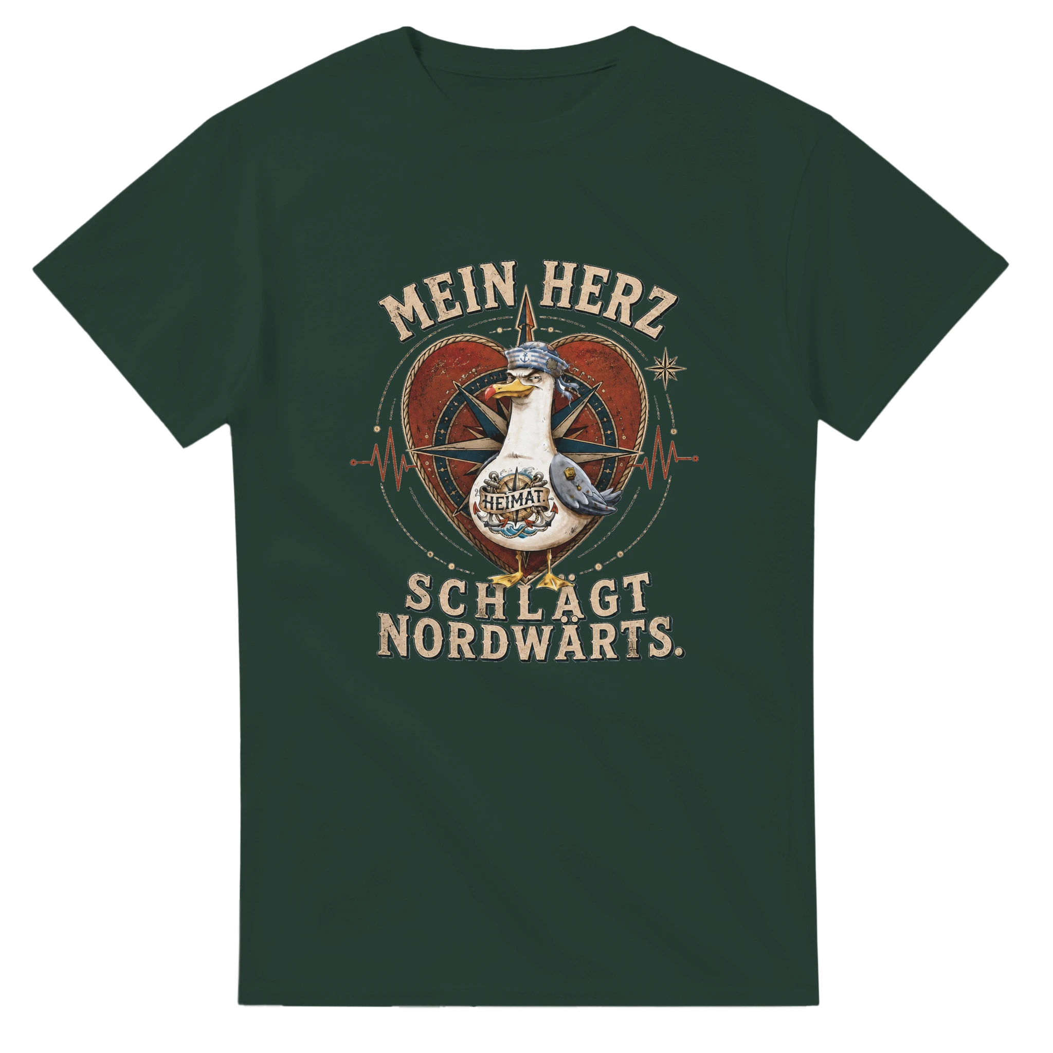 T-Shirt in Weiß mit Motiv „Mein Herz schlägt NORDWÄRTS. Möwe“