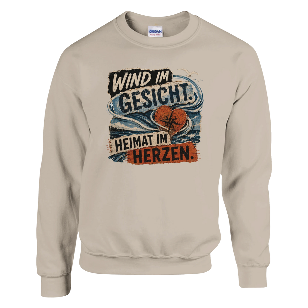 Pullover in Weiß mit Motiv „Wind im Gesicht. Heimat im Herzen.“