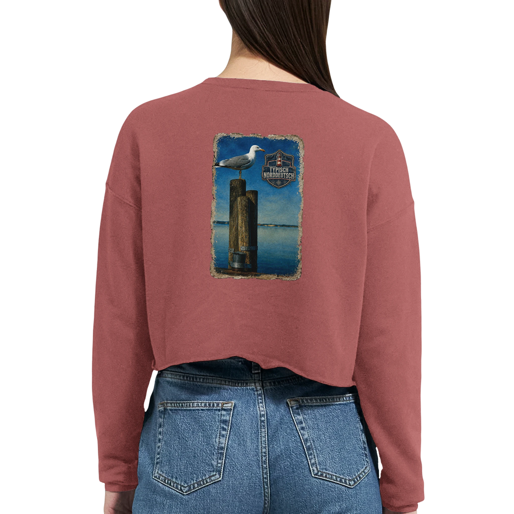 Damen-Pullover in Mauve mit Motiv „Möwe auf Poller“