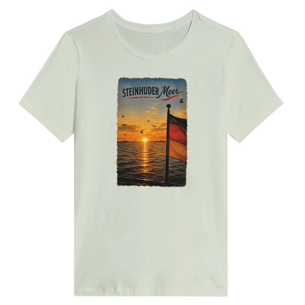 Damen-T-Shirt in Weiß mit Motiv „Flagge und Sunset“