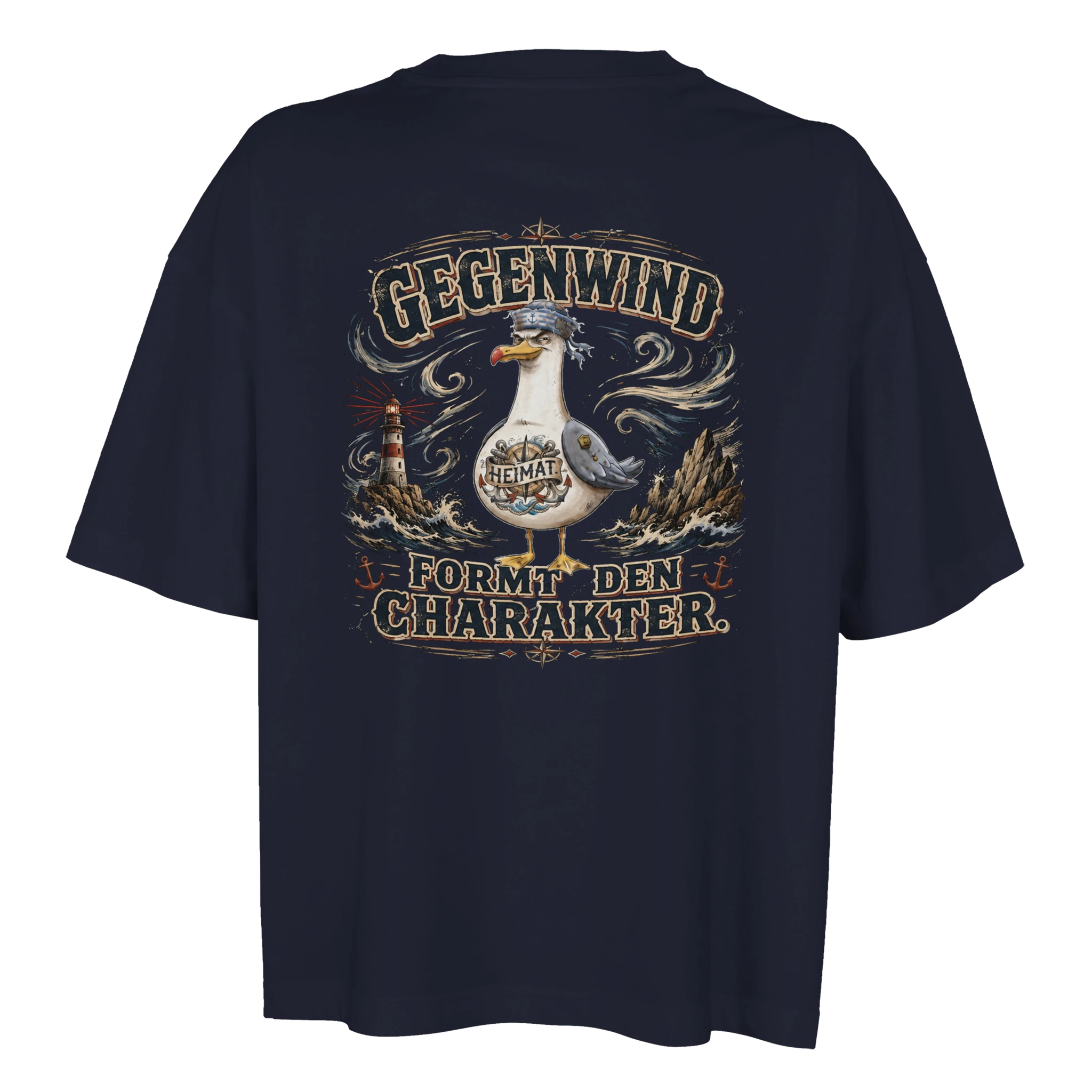 Damen-T-Shirt in Weiß mit Motiv „Gegenwind formt den Charakter“