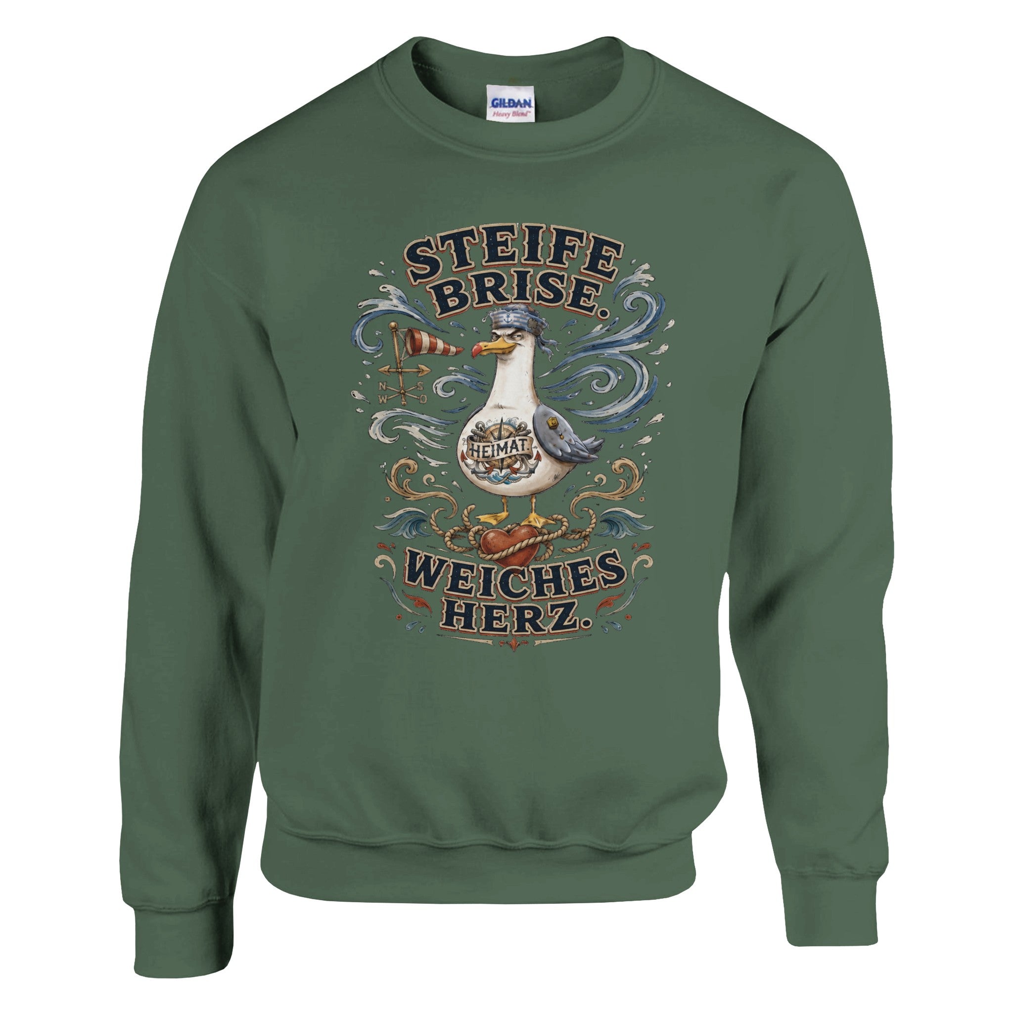 Pullover in Weiß mit Motiv „Steife Brise. Weiches Herz.“