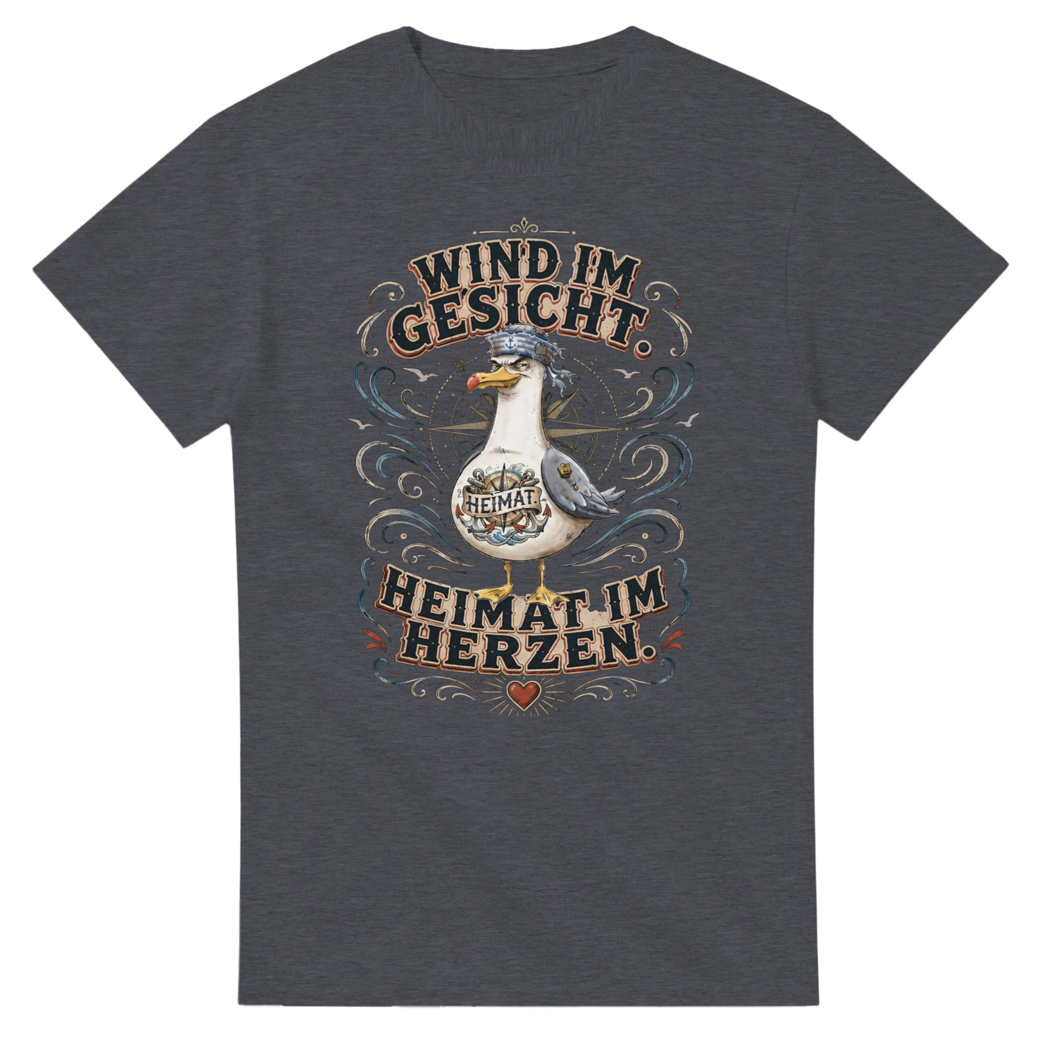 T-Shirt in Natur mit Motiv „Wind im Gesicht. Heimat im Herzen. Möwe“