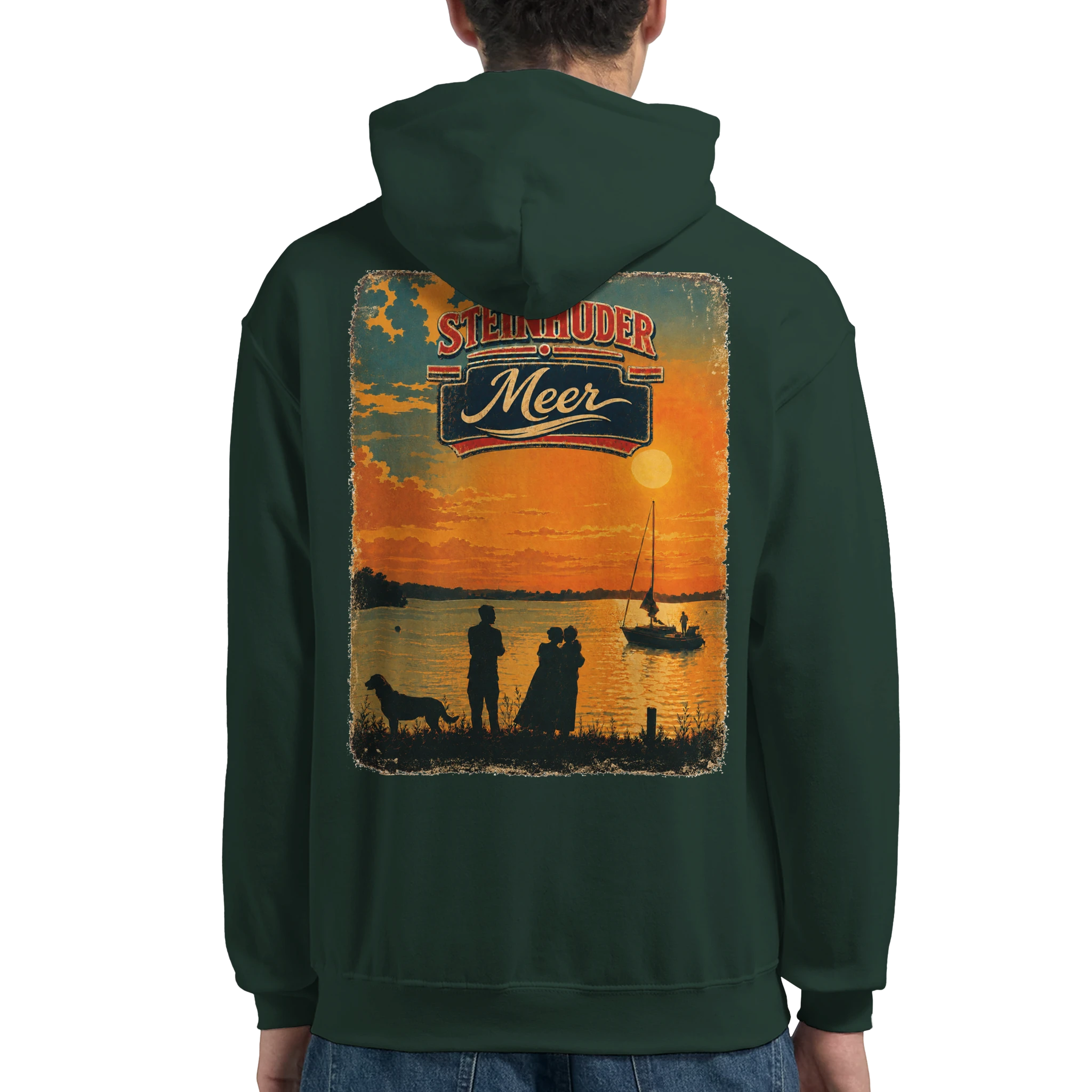 Hoodie in Weiß mit Motiv „Familie beim Sunset“