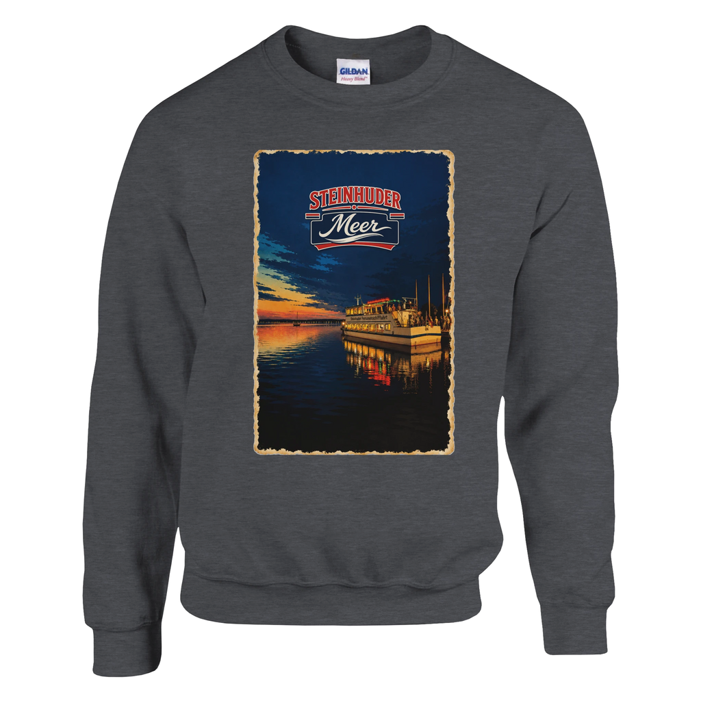 Pullover in Aschgrau mit Motiv „MS Steinhude Abendstimmung“