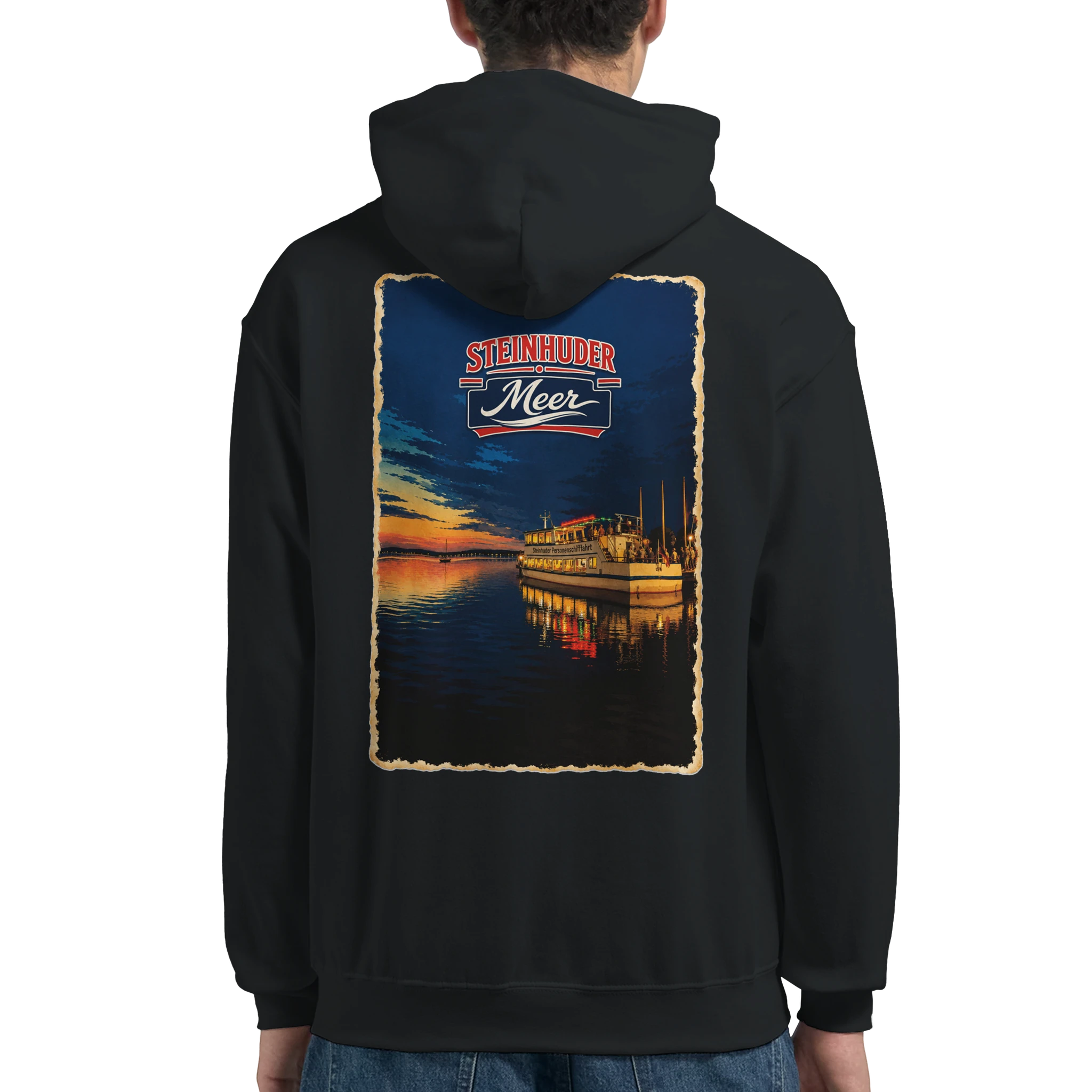 Hoodie in Weiß mit Motiv „MS Steinhude Abendstimmung“