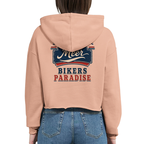 Damen-Hoodie in Weiß mit Motiv „Bikers Paradise“