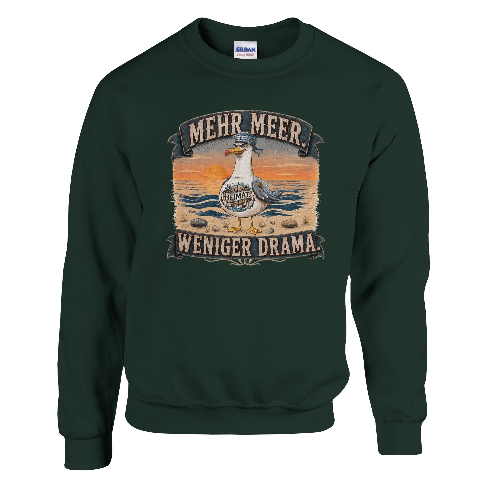 Pullover in Weiß mit Motiv „Mehr Meer. Weniger Drama.“