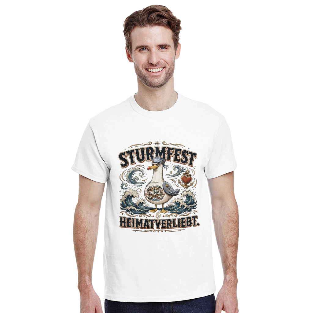T-Shirt in Sand mit Motiv „Sturmfest & Heimatverliebt Möwe“