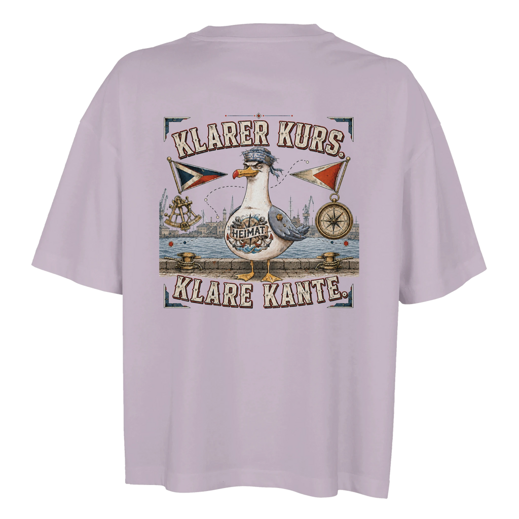Damen-T-Shirt in Weiß mit Motiv „Klarer Kurs. Klare Kante. Möwe“