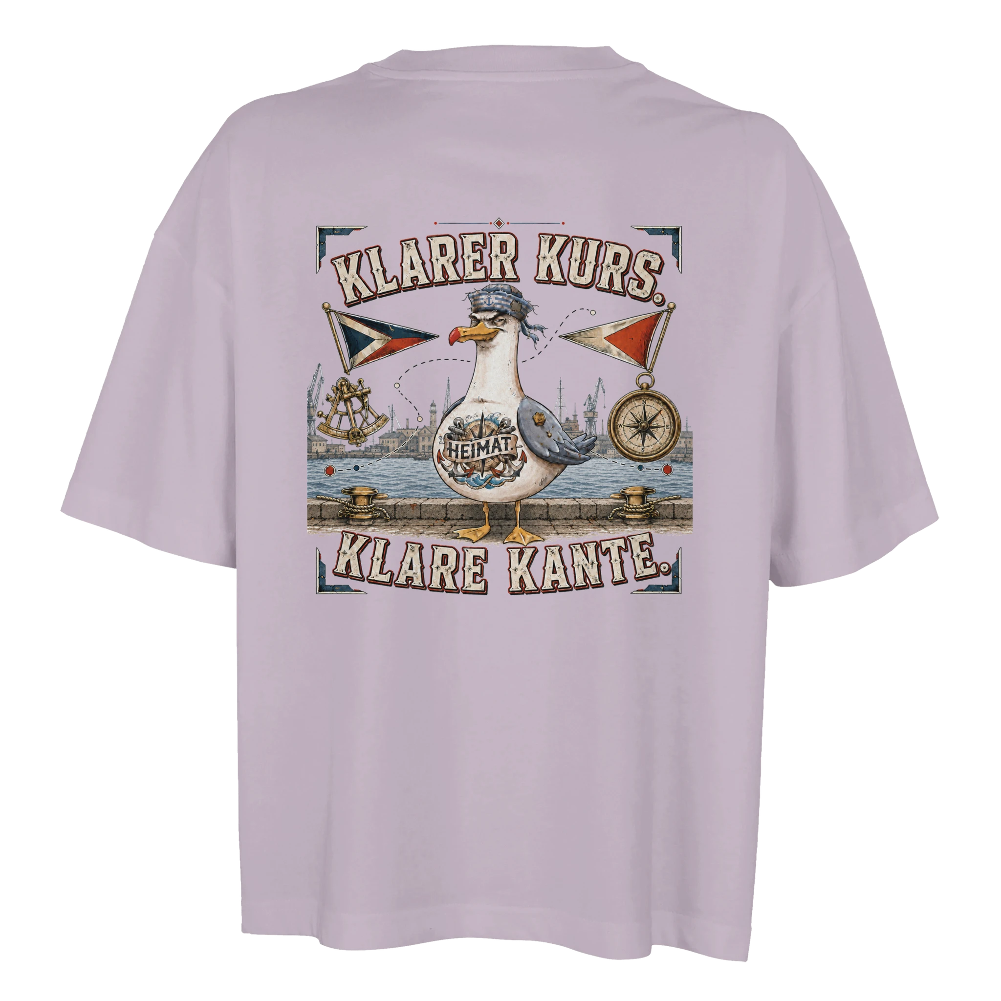 Damen-T-Shirt in Weiß mit Motiv „Klarer Kurs. Klare Kante. Möwe“