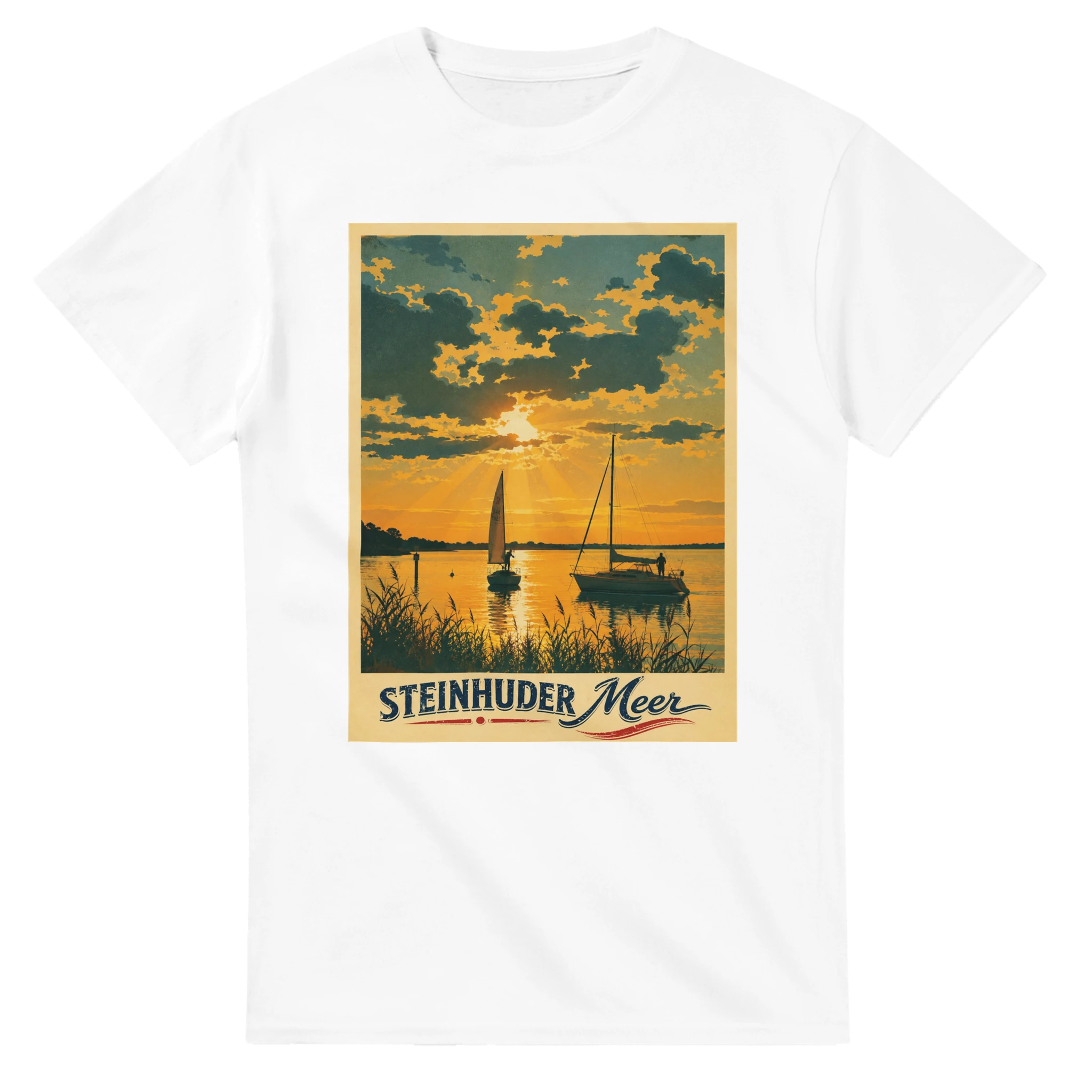 T-Shirt in Natur mit Motiv „Segler am Steinhuder Meer beim Sunset“