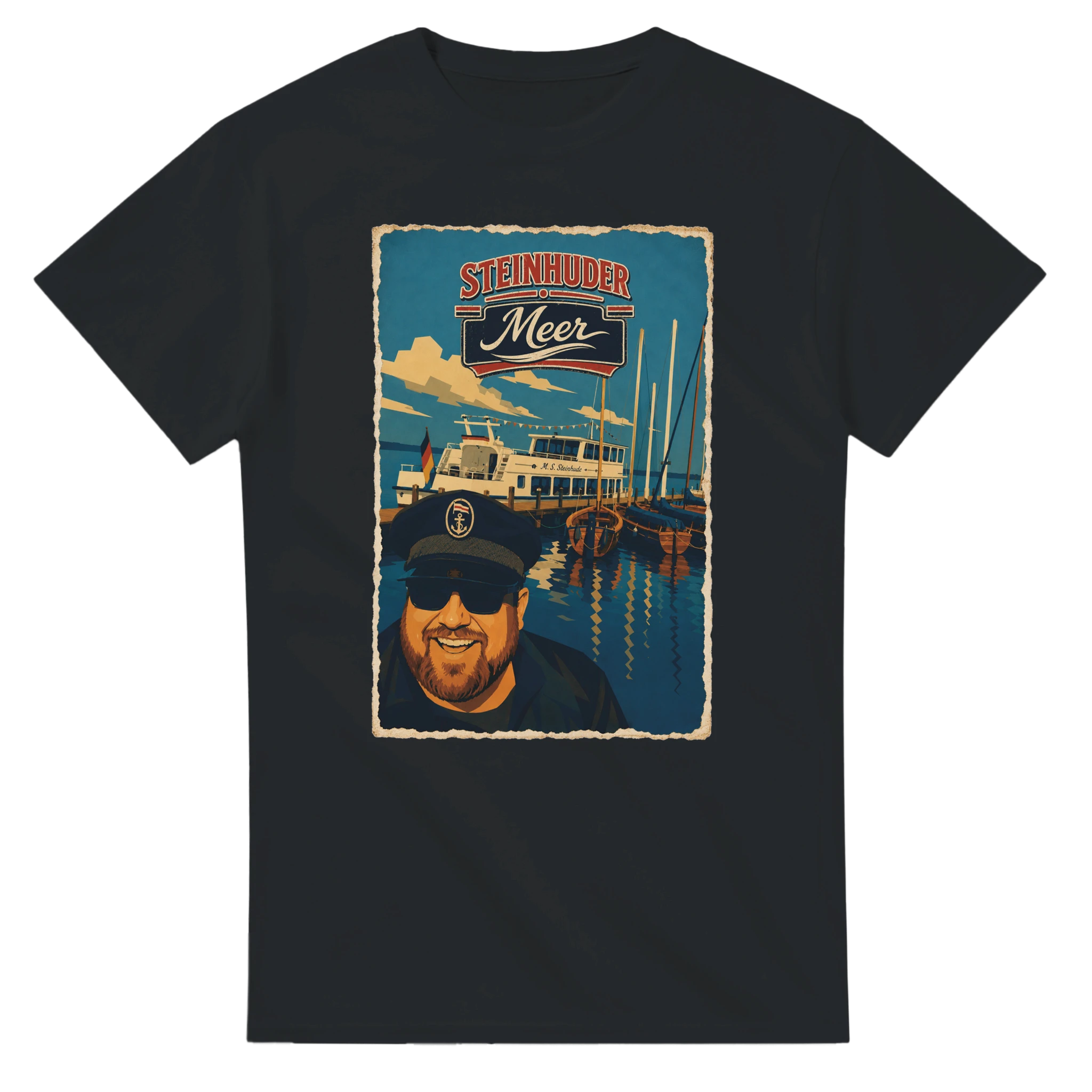 T-Shirt in Natur mit Motiv „Kapitän an Bord“